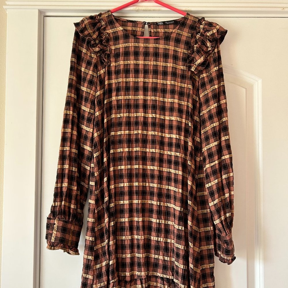 Zara Metallic Plaid Dress